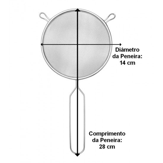 Peneira 14cm Diâmetro Por 28cm Comprimento Coar Polvilhar